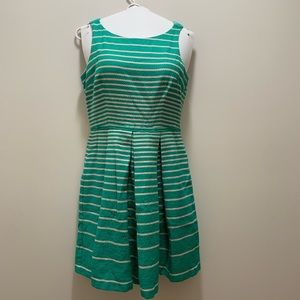 Taylor Green and Cream Striped and Pleated Dress Size 10